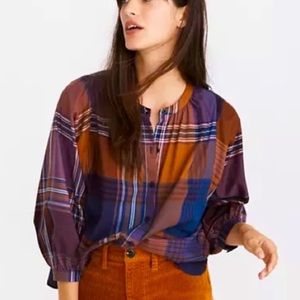 Madewell blouse size small plaid top peasant.